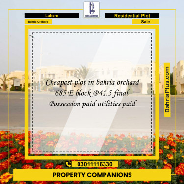 Residential Plot for Sale in Phase 2 - E Block -  Bahria Orchard, Lahore - (BP-168023)