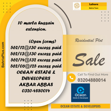 Residential Plot for Sale in Sector C - Nargis/Hussain Block -  Bahria Town, Lahore - (BP-168032)