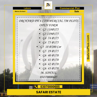 Commercial Plot for Sale in Phase 4 - G3 Block -  Bahria Orchard, Lahore - (BP-168063)