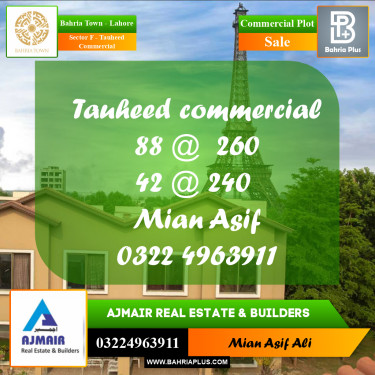 Commercial Plot for Sale in Sector F - Tauheed Commercial -  Bahria Town, Lahore - (BP-168118)