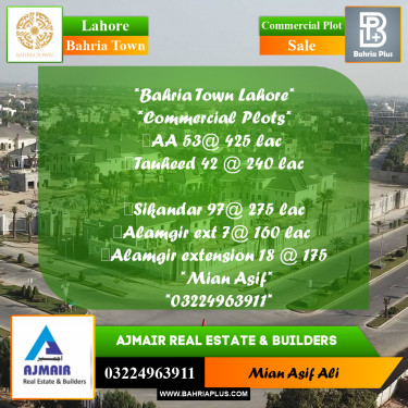 Commercial Plot for Sale in Sector D - AA Block -  Bahria Town, Lahore - (BP-168123)