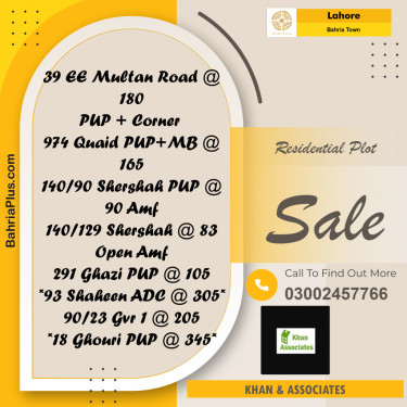 Residential Plot for Sale in Sector D - EE Multan Block -  Bahria Town, Lahore - (BP-168133)