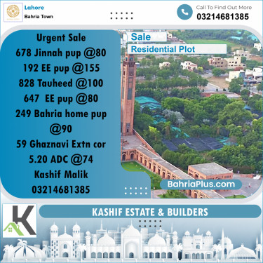 Residential Plot for Sale in Sector E - Jinnah Block -  Bahria Town, Lahore - (BP-168135)