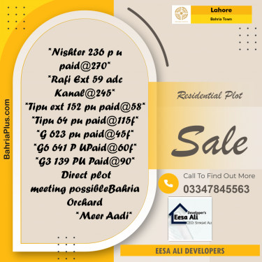 Residential Plot for Sale in Sector E - Nishtar Block -  Bahria Town, Lahore - (BP-168149)
