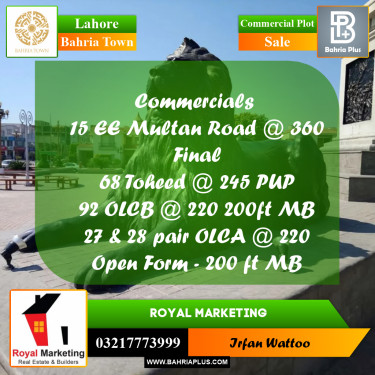 Commercial Plot for Sale in Sector D - EE Multan Block -  Bahria Town, Lahore - (BP-168162)