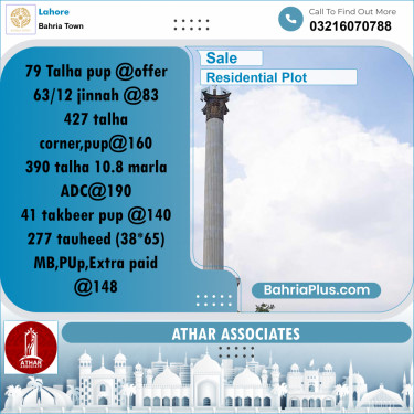 Residential Plot for Sale in Sector F - Talha Block -  Bahria Town, Lahore - (BP-168201)