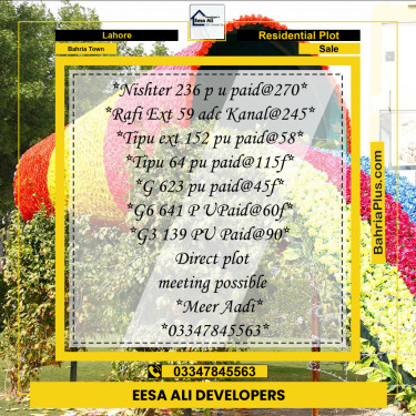 Residential Plot for Sale in Sector E - Nishtar Block -  Bahria Town, Lahore - (BP-168213)