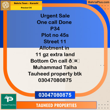 250 Sq. Yards Residential Plot for Sale in Precinct 34 -  Bahria Town, Karachi - (BP-168214)