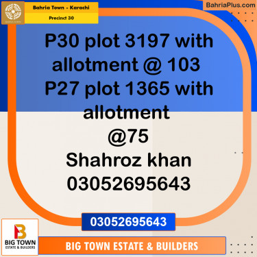 250 Sq. Yards Residential Plot for Sale in Precinct 30 -  Bahria Town, Karachi - (BP-168223)