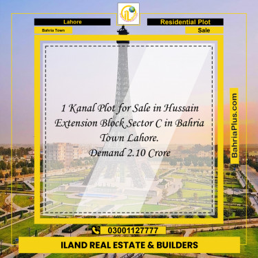 Residential Plot for Sale in Sector C - Nargis/Hussain Ext. -  Bahria Town, Lahore - (BP-168240)