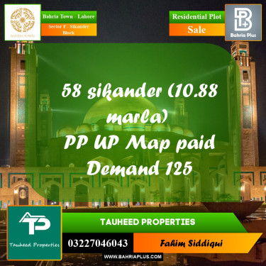Residential Plot for Sale in Sector F - Sikander Block -  Bahria Town, Lahore - (BP-168269)