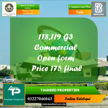 Commercial Plot for Sale in Phase 4 - G3 Commercial -  Bahria Orchard, Lahore - (BP-168273)