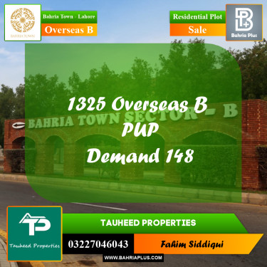 Residential Plot for Sale in Overseas B -  Bahria Town, Lahore - (BP-168277)