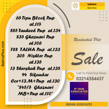 Residential Plot for Sale in Sector F - Tipu Sultan Block -  Bahria Town, Lahore - (BP-168301)