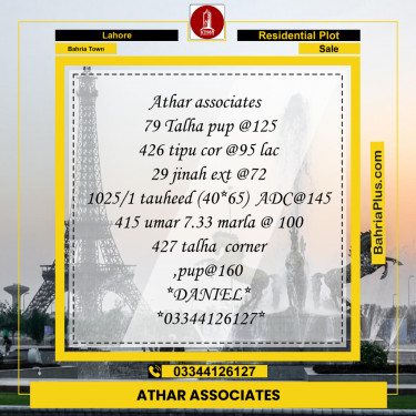 Residential Plot for Sale in Sector F - Talha Block -  Bahria Town, Lahore - (BP-168363)