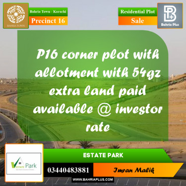 250 Sq. Yards Residential Plot for Sale in Precinct 16 -  Bahria Town, Karachi - (BP-168365)