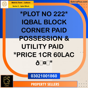 Residential Plot for Sale in Sector E - Iqbal Block -  Bahria Town, Lahore - (BP-168370)