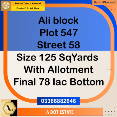 125 Sq. Yards Residential Plot for Sale in Precinct 12 - Ali Block -  Bahria Town, Karachi - (BP-168407)