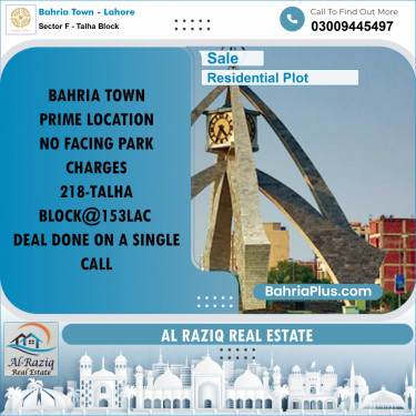 Residential Plot for Sale in Sector F - Talha Block -  Bahria Town, Lahore - (BP-168434)