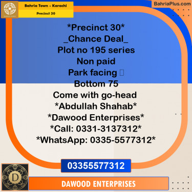 250 Sq. Yards Residential Plot for Sale in Precinct 30 -  Bahria Town, Karachi - (BP-168435)