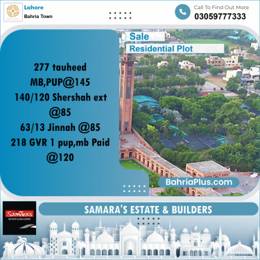 Residential Plot for Sale in Sector F - Shershah Block -  Bahria Town, Lahore - (BP-168475)