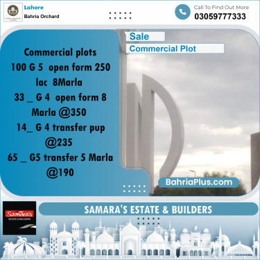 Commercial Plot for Sale in Phase 4 - G5 Block -  Bahria Orchard, Lahore - (BP-168476)