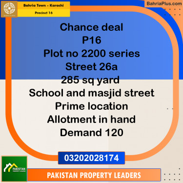 250 Sq. Yards Residential Plot for Sale in Precinct 16 -  Bahria Town, Karachi - (BP-168523)