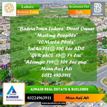 Residential Plot for Sale in Sector F - Talha Block -  Bahria Town, Lahore - (BP-168539)