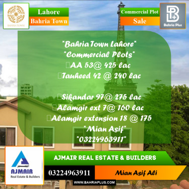 Commercial Plot for Sale in Sector D - AA Block -  Bahria Town, Lahore - (BP-168540)