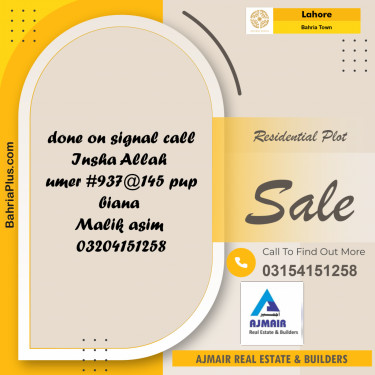 Residential Plot for Sale in Sector B - Umer Block -  Bahria Town, Lahore - (BP-168582)