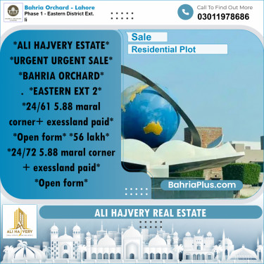 Residential Plot for Sale in Phase 1 - Eastern District Ext. II -  Bahria Orchard, Lahore - (BP-168609)