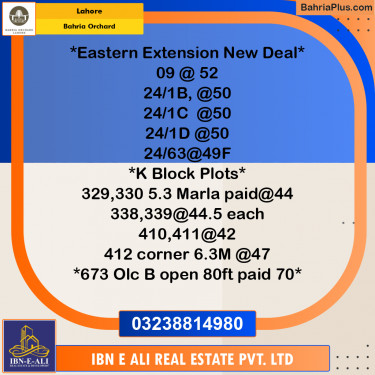 Residential Plot for Sale in Phase 1 - Eastern District Ext. I -  Bahria Orchard, Lahore - (BP-168699)