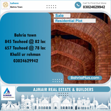 Residential Plot for Sale in Sector F - Tauheed Block -  Bahria Town, Lahore - (BP-168708)