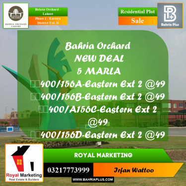 Residential Plot for Sale in Phase 1 - Eastern District Ext. II -  Bahria Orchard, Lahore - (BP-168796)