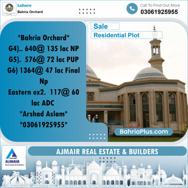 Residential Plot for Sale in Phase 4 - G4 Block -  Bahria Orchard, Lahore - (BP-168839)