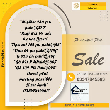 Residential Plot for Sale in Sector E - Nishtar Block -  Bahria Town, Lahore - (BP-168880)