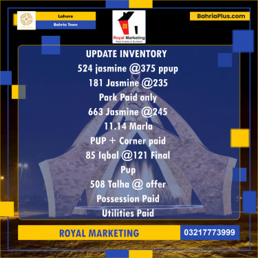 Residential Plot for Sale in Sector C - Jasmine Block -  Bahria Town, Lahore - (BP-168906)