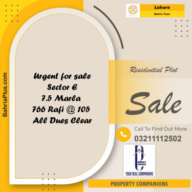 Residential Plot for Sale in Sector E - Rafi Block -  Bahria Town, Lahore - (BP-168918)