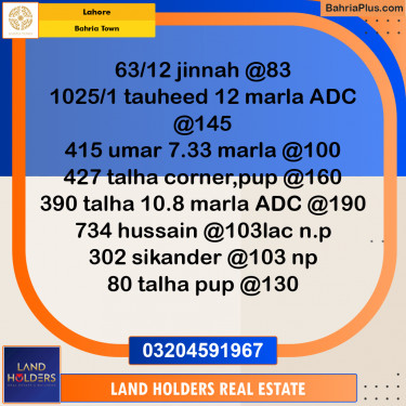 Residential Plot for Sale in Sector E - Jinnah Block -  Bahria Town, Lahore - (BP-168947)
