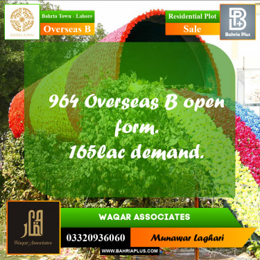 Residential Plot for Sale in Overseas B -  Bahria Town, Lahore - (BP-168950)
