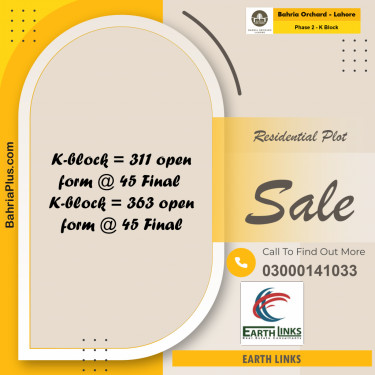 Residential Plot for Sale in Phase 2 - K Block -  Bahria Orchard, Lahore - (BP-168967)