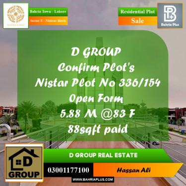 Residential Plot for Sale in Sector E - Nishtar Block -  Bahria Town, Lahore - (BP-168972)