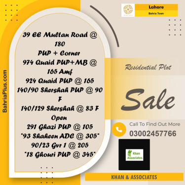 Residential Plot for Sale in Sector D - EE Multan Block -  Bahria Town, Lahore - (BP-168984)