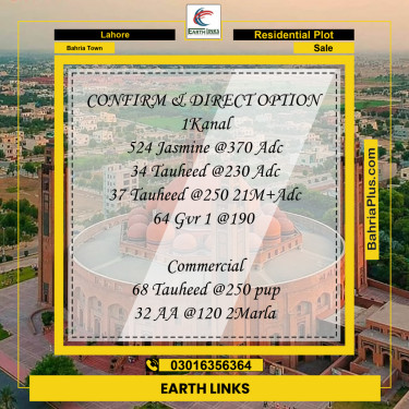 Residential Plot for Sale in Sector C - Jasmine Block -  Bahria Town, Lahore - (BP-169035)