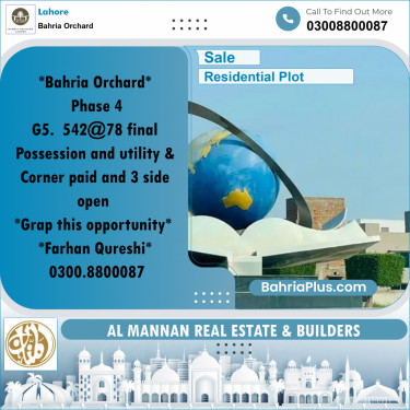 Residential Plot for Sale in Phase 4 - G5 Block -  Bahria Orchard, Lahore - (BP-169112)