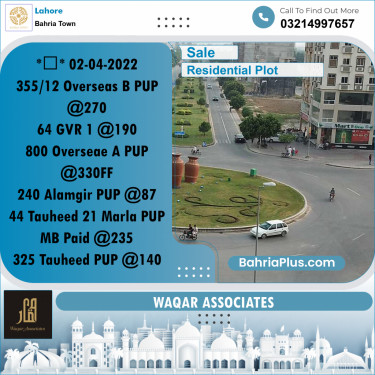 Residential Plot for Sale in Overseas B -  Bahria Town, Lahore - (BP-169117)