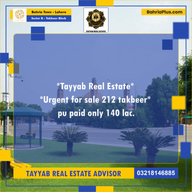Residential Plot for Sale in Sector B - Takbeer Block -  Bahria Town, Lahore - (BP-169228)