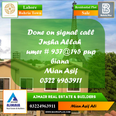 Residential Plot for Sale in Sector B - Umer Block -  Bahria Town, Lahore - (BP-169230)