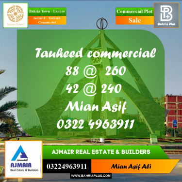 Commercial Plot for Sale in Sector F - Tauheed Commercial -  Bahria Town, Lahore - (BP-169232)