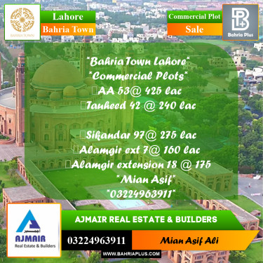 Commercial Plot for Sale in Sector D - AA Block -  Bahria Town, Lahore - (BP-169241)